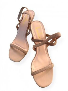 Lulus Light Nude Strappy Elastic High Heel Sandals Size 7.5 EUC